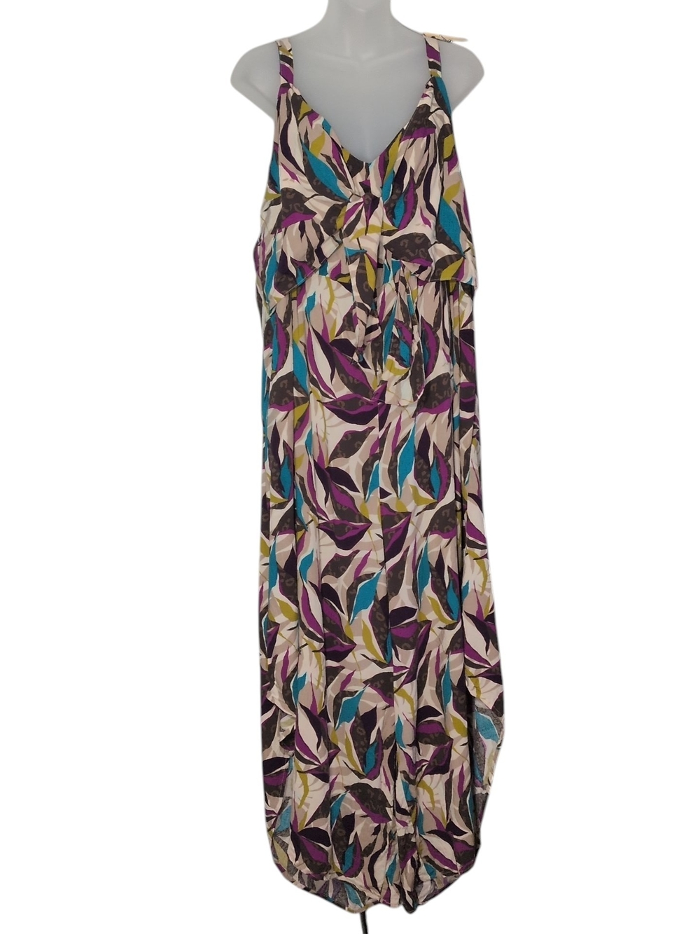 Women's Resort Wear Leaf Print Pocketed Romper 26/28w Smocked Back Sleeveless